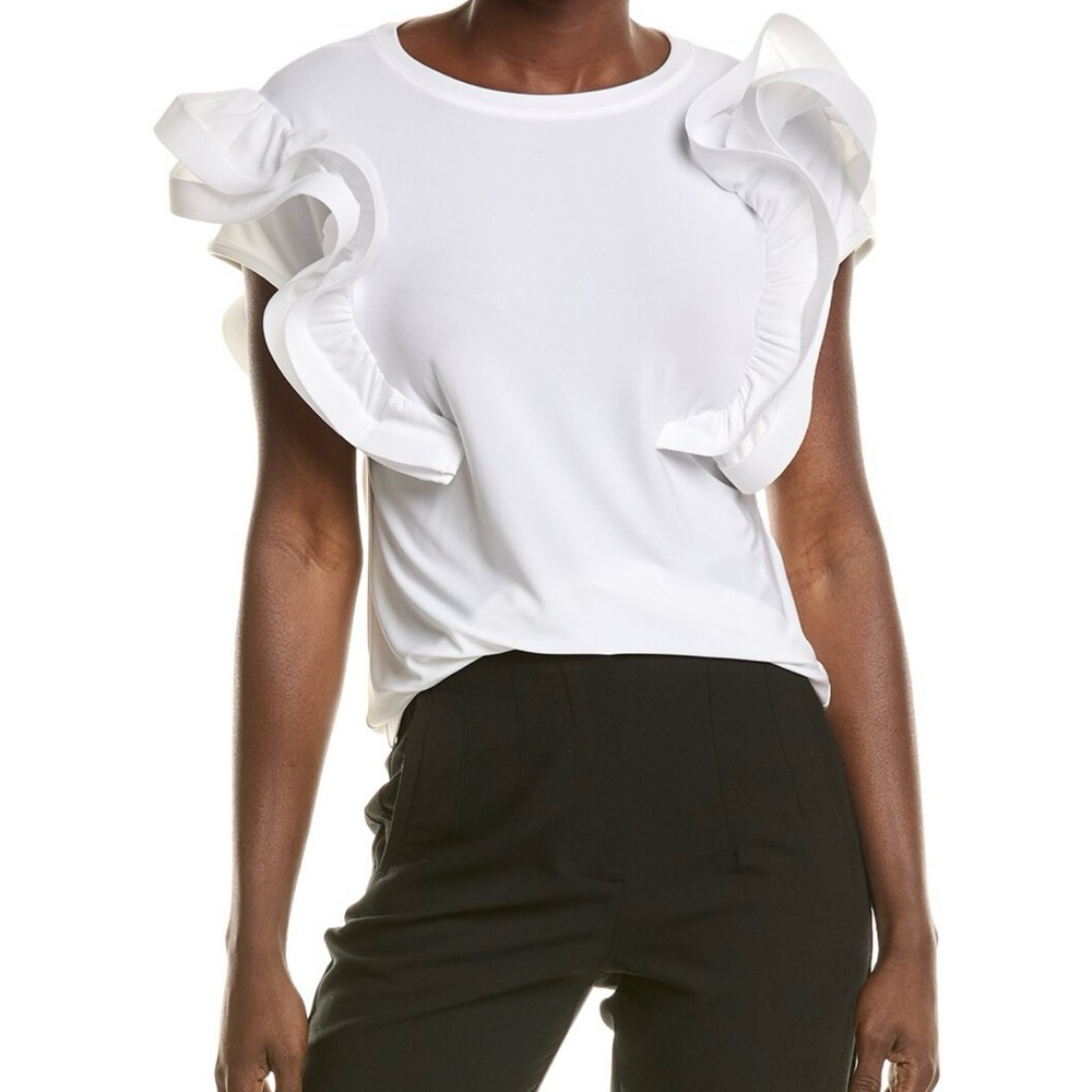Joseph Ribkoff White Ruffled Sleeveless Muscle Top